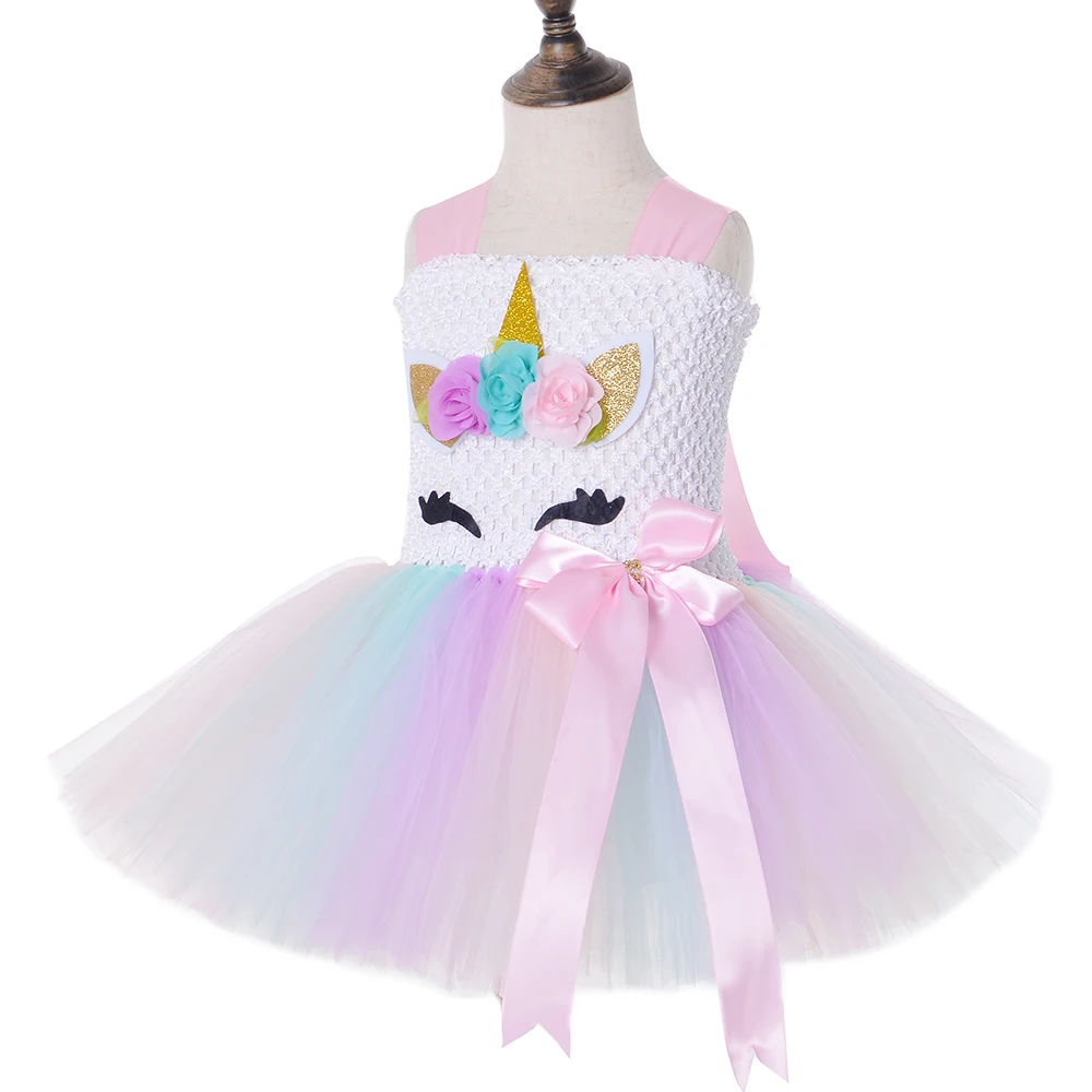 Pastel Flower Girls Unicorn Tutu Dress Princess Girl Masquerade Birthday Party Children Kids Purim Halloween Costume 1-14Y | Детская