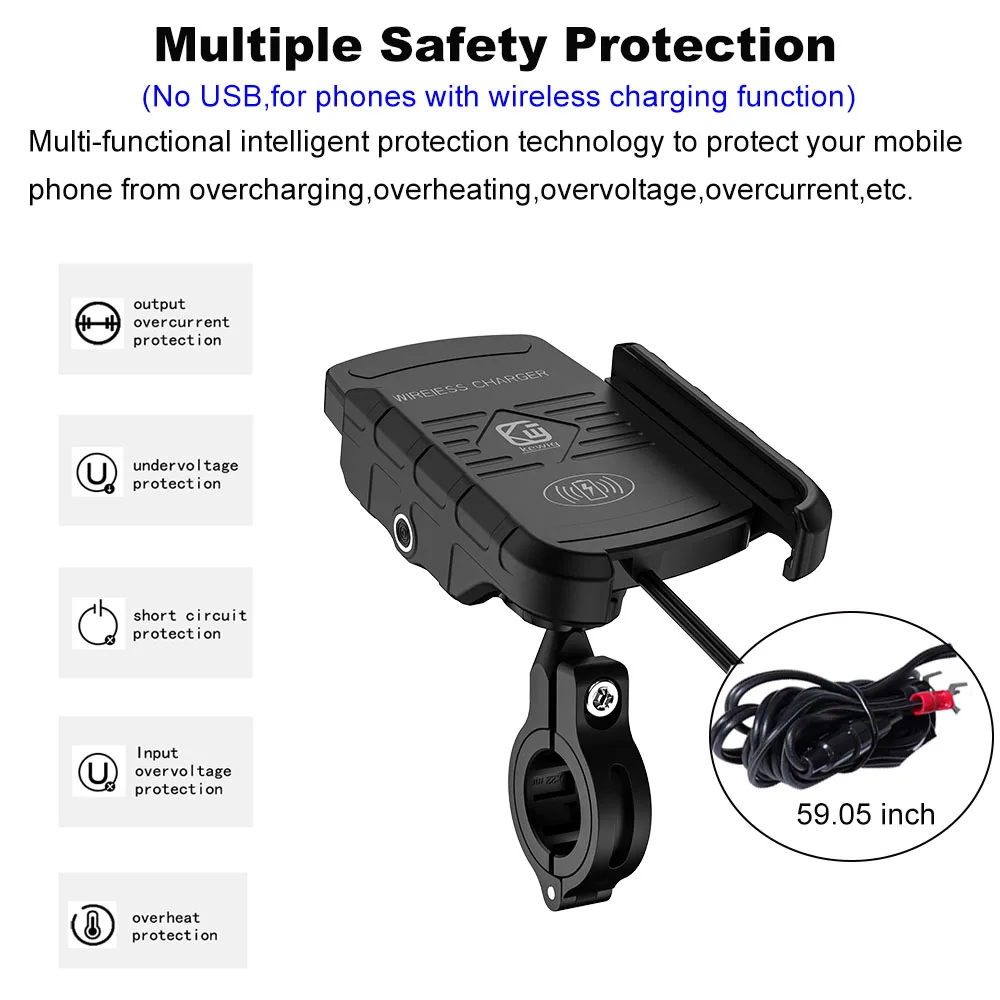 

Motorcycle Wireless Charger Rear Mirror Mount Support QC3.0 With USB Fast Charging For CellPhone Smartphone Holder Handlebar