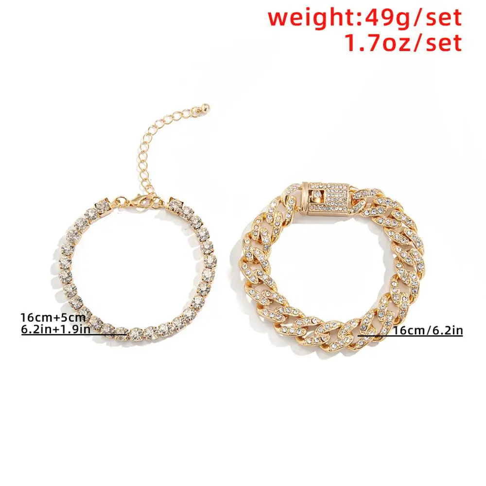 

Salircon Punk Miami Cuban Chains Bracelets for Men Women Kpop Luxury Rhinestone Charm Couple Bracelet Jewelry Original Gift 2021