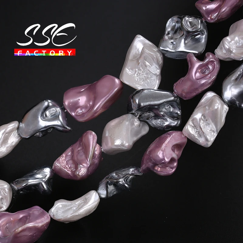 

16-20 mm Heat Treated Imitate Silvers White Pink Baroque Pearl Irregular Shell Loose Beads For Jewelry Making Diy Bracelets 15"