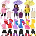 Бесплатная доставка! Плащ 5 шт набор плащей для 18 дюймов американская кукла для девочек и 43 см для ухода за ребенком для мам, носки для новорожденных детские вещи, кукольная одежда зонтик обувь