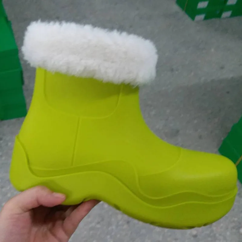 

2021 Women Rubber Rain Ankle Boots Waterproof Paltform Ladies Winter Warm Female Water Shoes Rainboots Short Boots For Women