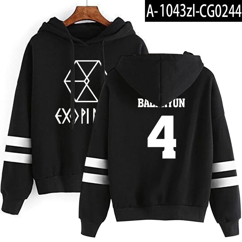 Kpop EXO милый женские худи Harajuku Повседневная Толстовка с капюшоном корейский стиль свободная толстовка с капюшоном женские флисовые толстовки пуловер Топ - Цвет: black