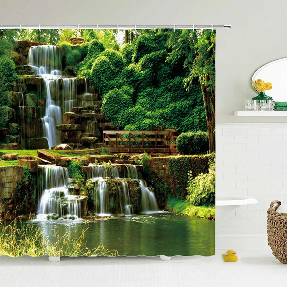 

Modern forest curtain Forest Shower Curtain Green Plant Tree Landscape Bath Curtain With Hooks For Bathroom waterproof scenery