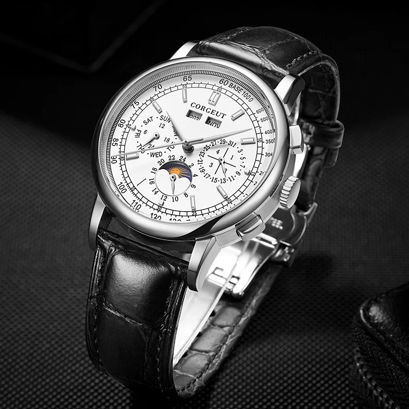 

Часы мужские механические с автоподзаводом, водонепроницаемые, 50 м, с кожаным ремешком