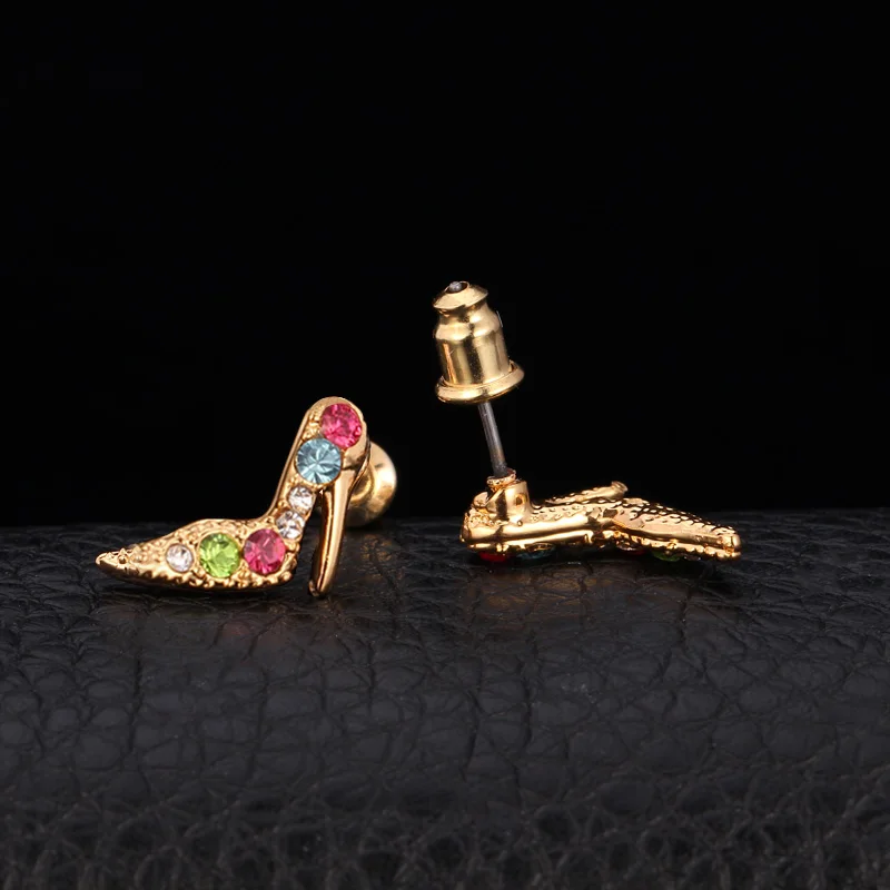 Женские серьги-гвоздики на высоком каблуке с кристаллами | Украшения и