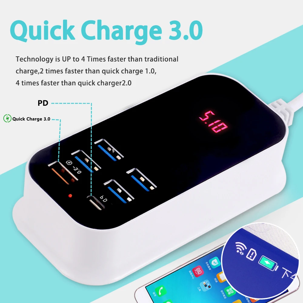 Быстрая зарядка PD многопортовое Зарядное устройство USB для iPhone iPad Xiaomi Samsung Huawei 5 В/3
