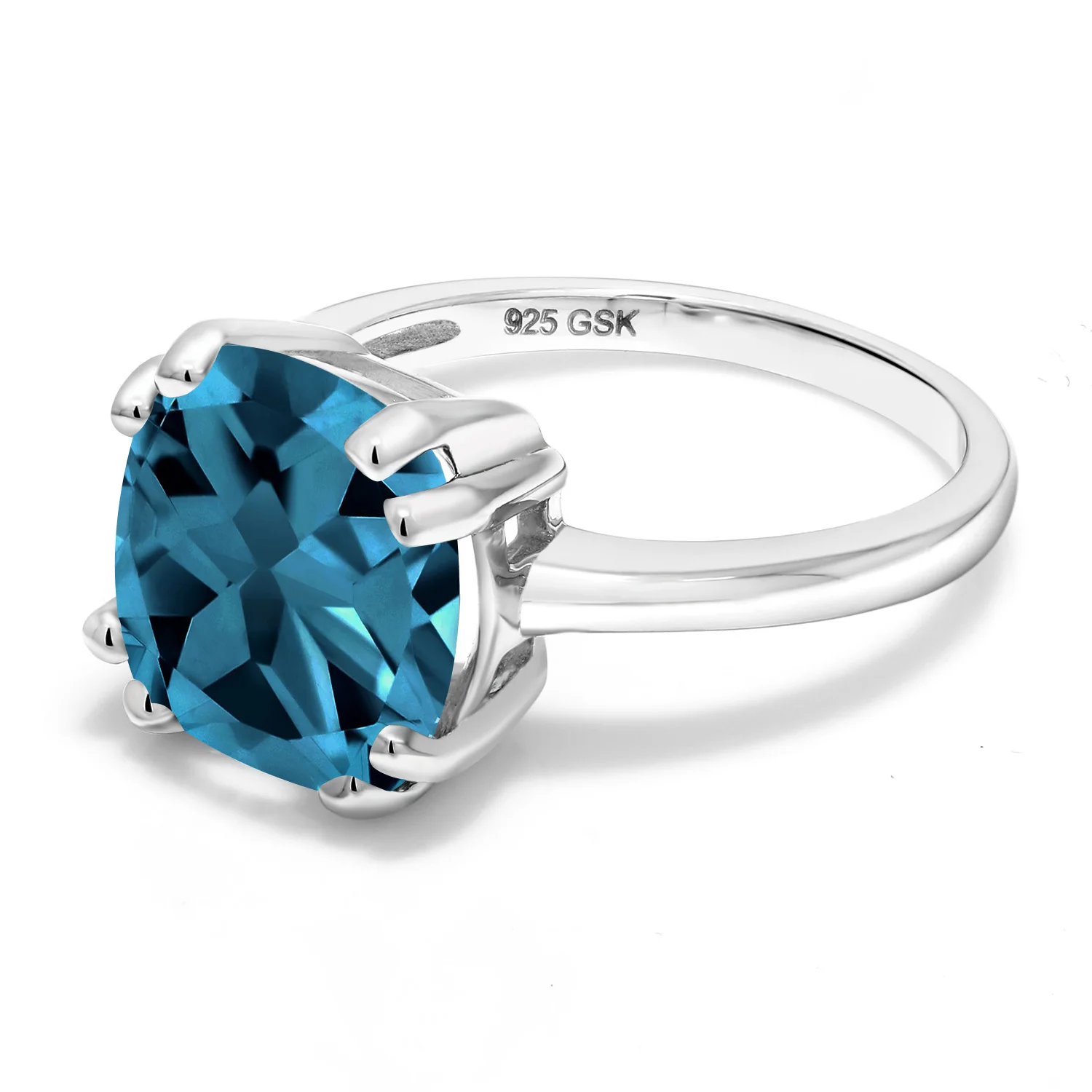 Драгоценный камень 4 35 Ct подушка Лондон Голубой топаз 925 пробы Серебряное кольцо