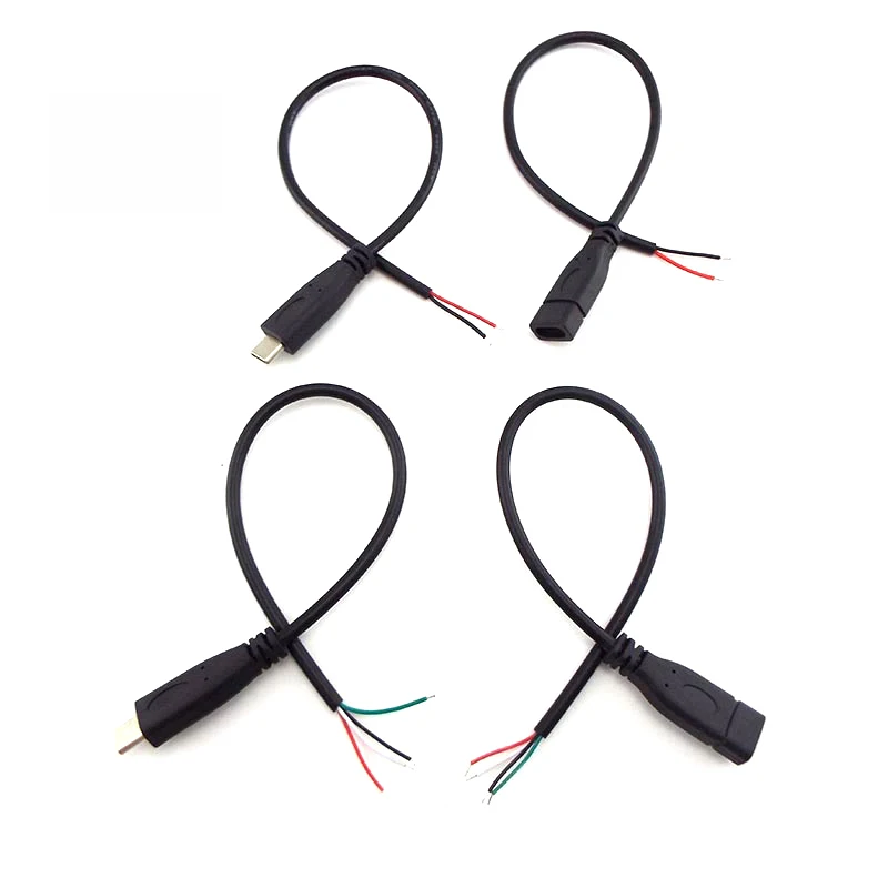 

2-контактный 4-контактный кабель для передачи данных USB 2,0 Type-C, Удлинительный провод, разъем для зарядного устройства, штекер-гнездо, кабель DIY