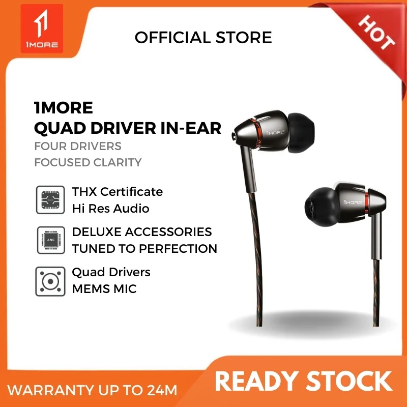 1MORE Quad Driver in ear высокого разрешения Наушники высококачественный теплый с глубоким