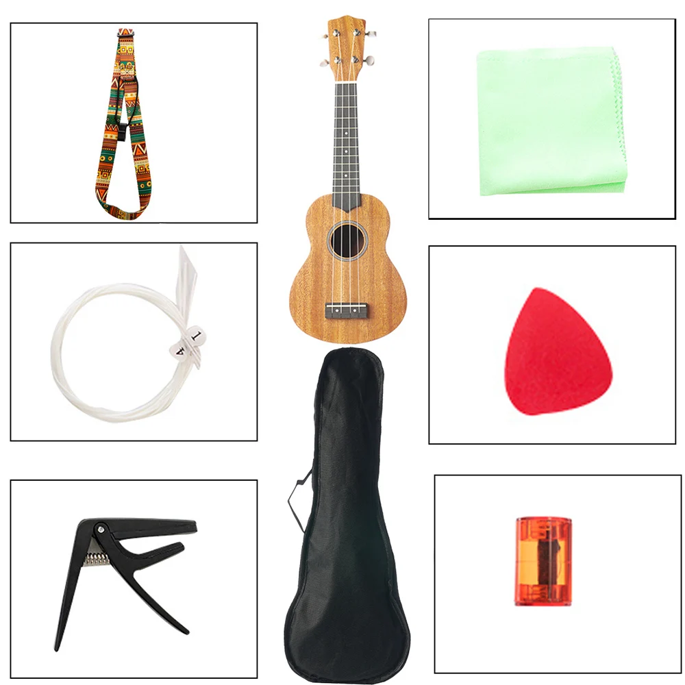 Ukulele 21 Inch Ukeleles Mini Guitar Musical Instrument Solid Wood with String Capo Thumb Hammer Strap for Beginners | Спорт и