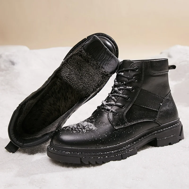 Мужские ботинки высокого качества Плюшевые зимние водонепроницаемые теплые