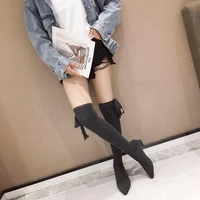 2021 over the knee boots women sweet bowknot knitting sock boots pointed toe elasitc slim botas mujer autumn winter shoes woman