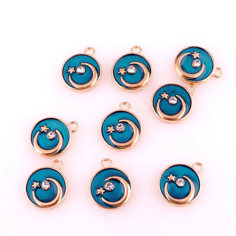 22976 round moon 30 шт. смешанные золотые металлические синие эмалированные Подвески Вселенная Звездное Ювелирное Украшение подвески для крафтовые Серьги Браслет подвесные элементы - Окраска металла: 22976 round moon