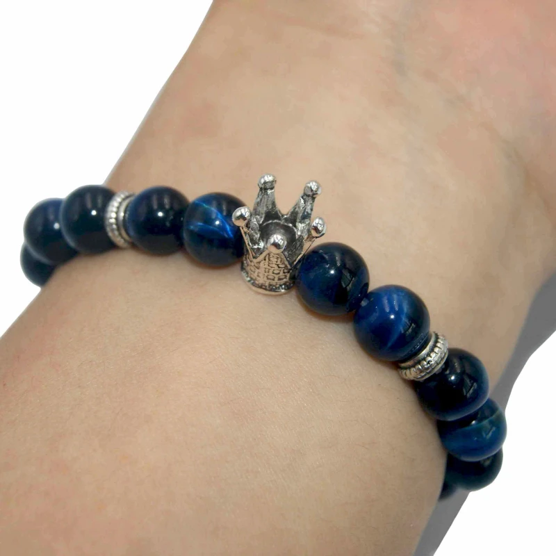 Серебряный браслет с короной из натурального камня для мужчин и женщин лазурит