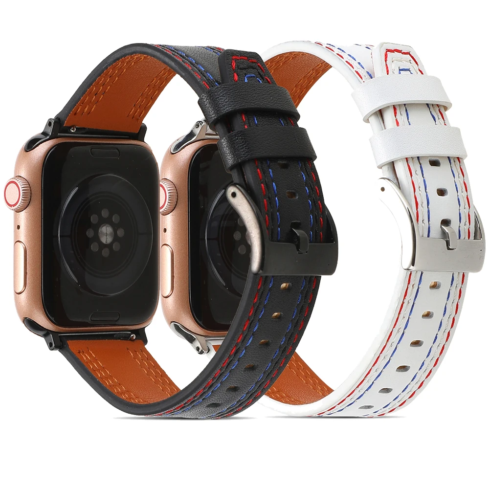 

Ремешок кожаный для IWatch Series 7 6 SE 5 4 3, роскошный звеньевой браслет для Apple Watch 45 мм 41 мм 44 мм 40 мм 42 мм, аксессуары