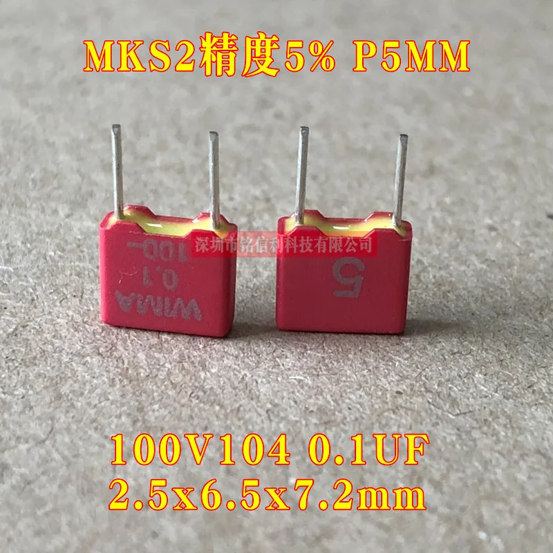 

10PCS NEW original WIMA MKS2 0.1uF/100v 5% 100NF 100V P5MM mks-2 104/100V 104 Audio Film Capacitor 0.1U 100nF/100V 100v0.1uf