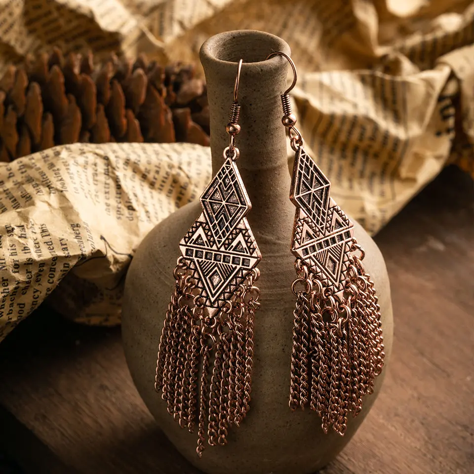 Серьги подвески в этническом стиле женские длинные висячие украшения для ушей из
