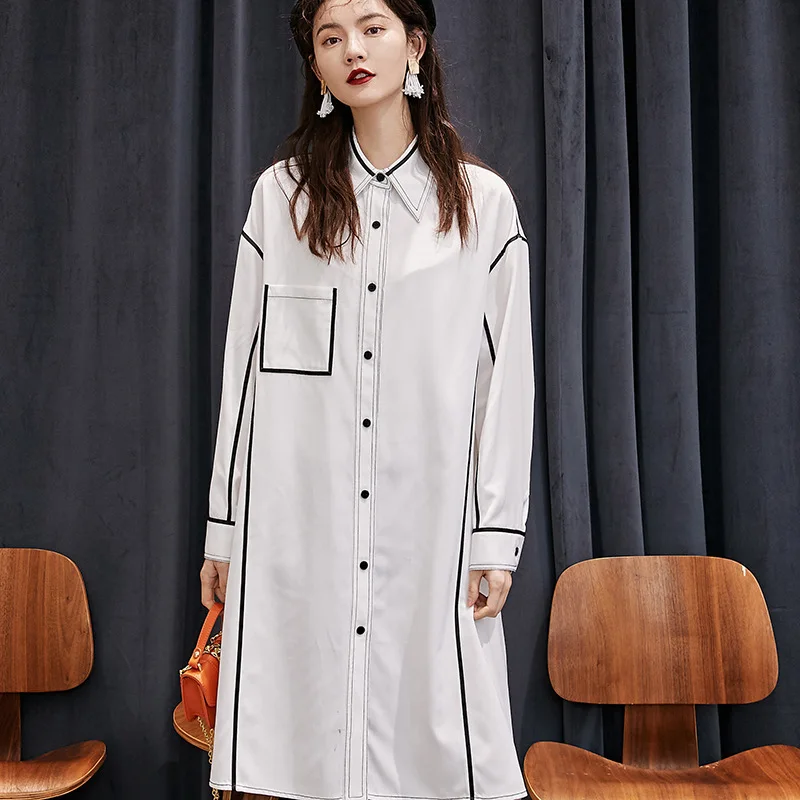 

LANMREM Women's Spring Summer Shirt Turn Down Collar Long Sleeve Single Breasted Female All Match Fashion Tide Top Clothes YK067