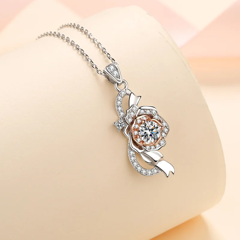

925 silver Rhodium plating Pendant For Women Round 5mm 0.5CT lab diamond Luxury Moissanite Gemstone Pendant Necklace for Wedding