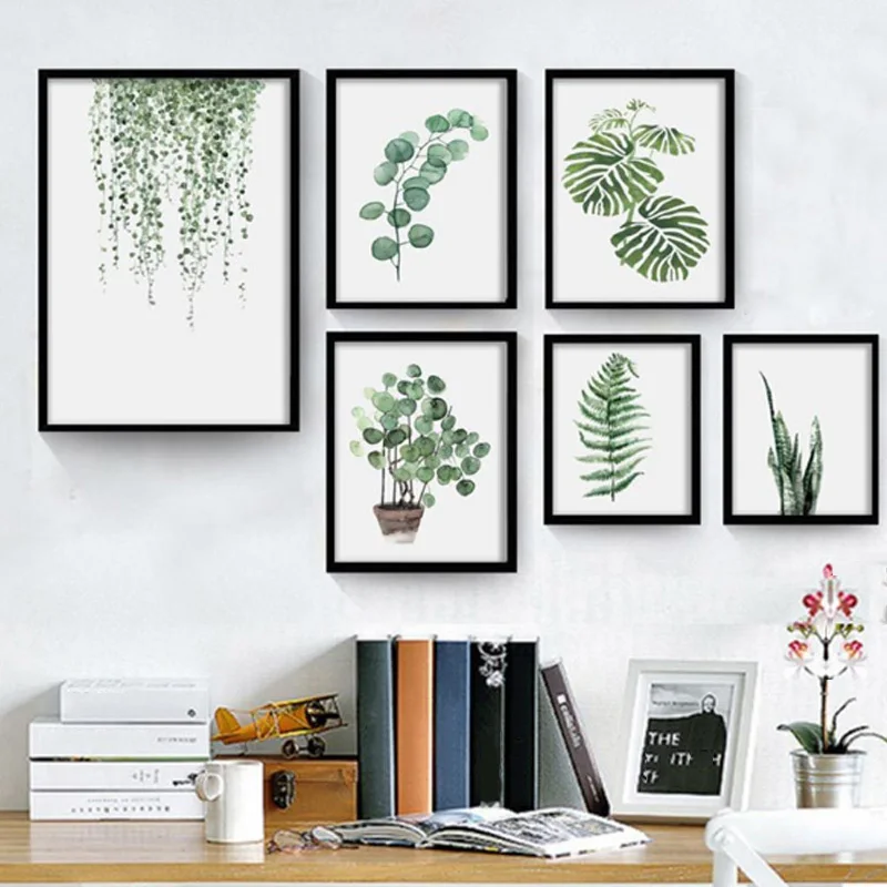 Модные акварельные листья настенная живопись холст зеленый стиль растение