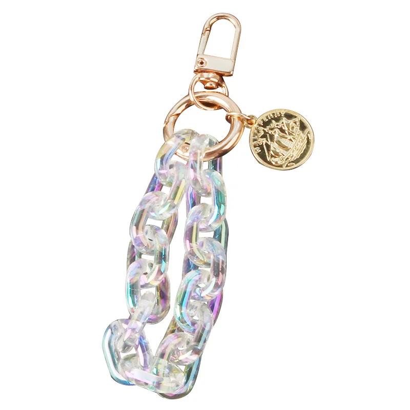

Rainbow Colorful Clear Resin Acrylic Chunky Chain Link Key Chain Handle Link Chain Key Rings Coin Charms Keychains