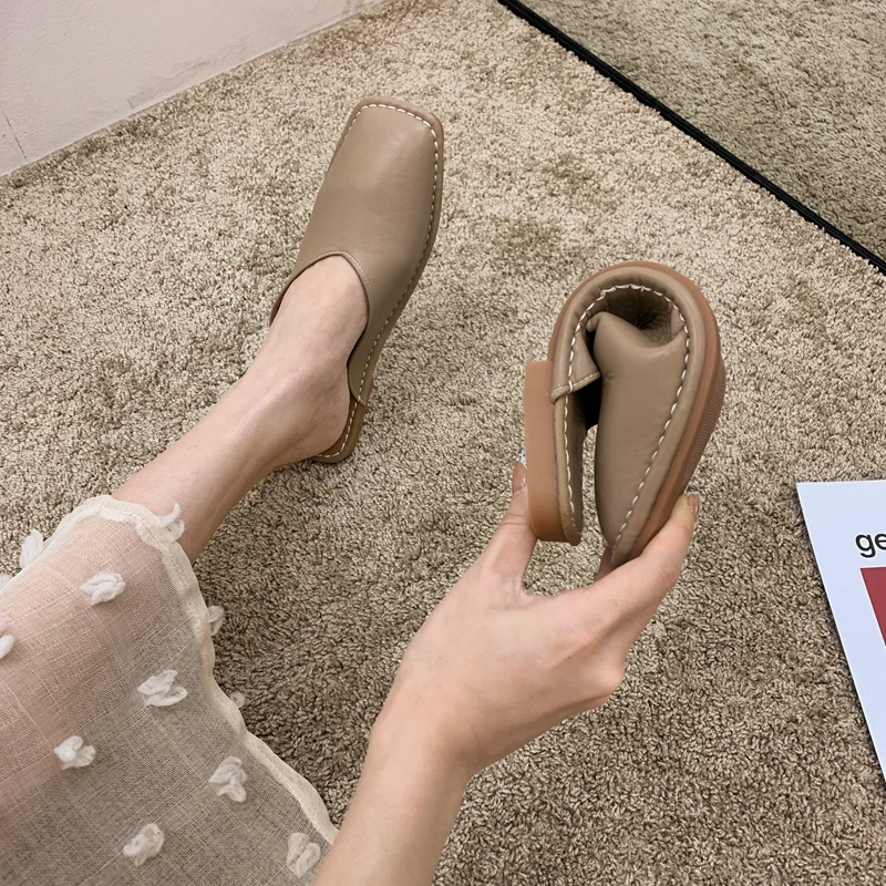 

MIYEDA Women Close Toe Sandals Concise Summer Low Heel Female Slippers Beach Shallow Solid Black Office Ladies Flats