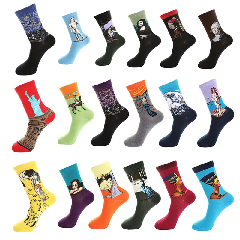 

Лидер продаж, популярные модные носки унисекс до середины икры с рисунком масляной живописи для улицы, для девочек и мальчиков