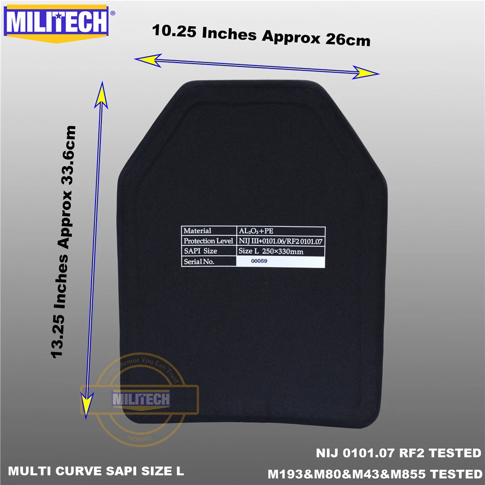 Пуленепробиваемая пластина MILITECH SAPI и 10x12 NIJ III + /NIJ 0101 07 RF2 из оксида алюминия