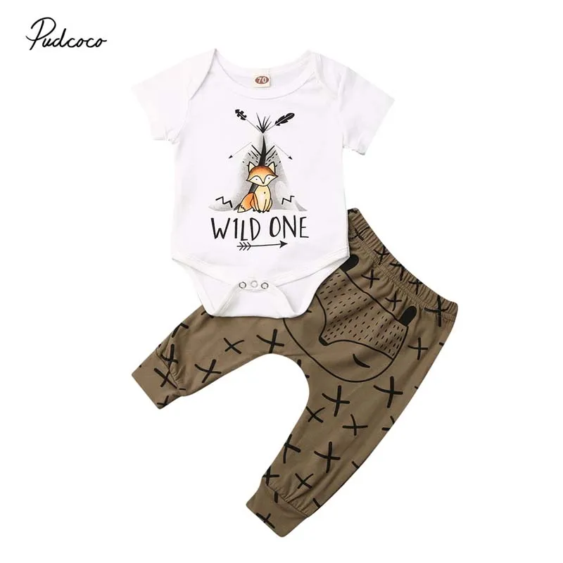 2 шт./комплект Детский костюм с коротким рукавом и принтом лисы|Комплекты одежды| |