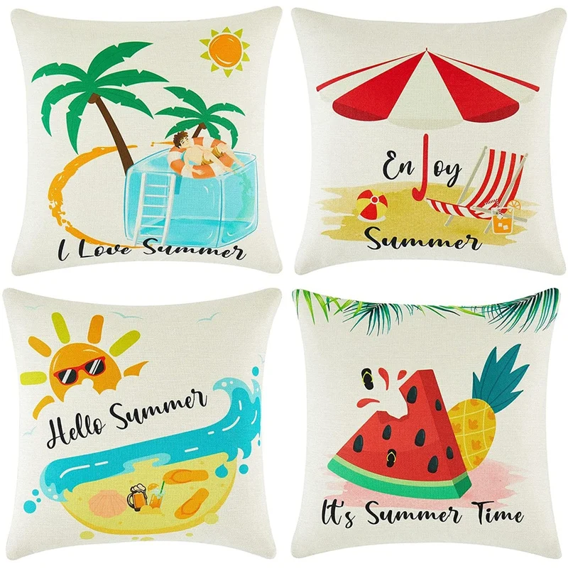 

Summer Pillow Covers 18X18 Inch Set Of 4 Decorative Outdoor Throw Pillow Covers Farmhouse Pillow Covers Cushion Cases