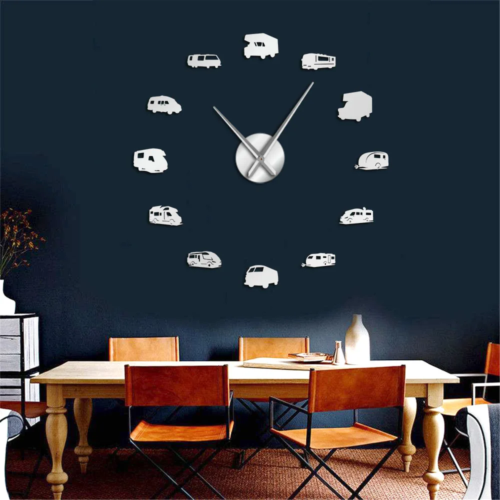 

Vehicle Truck DIY Large Wall Clock Transportation Bus Car 3D Mirror Effect Boys Bedroom Decor Time Clock