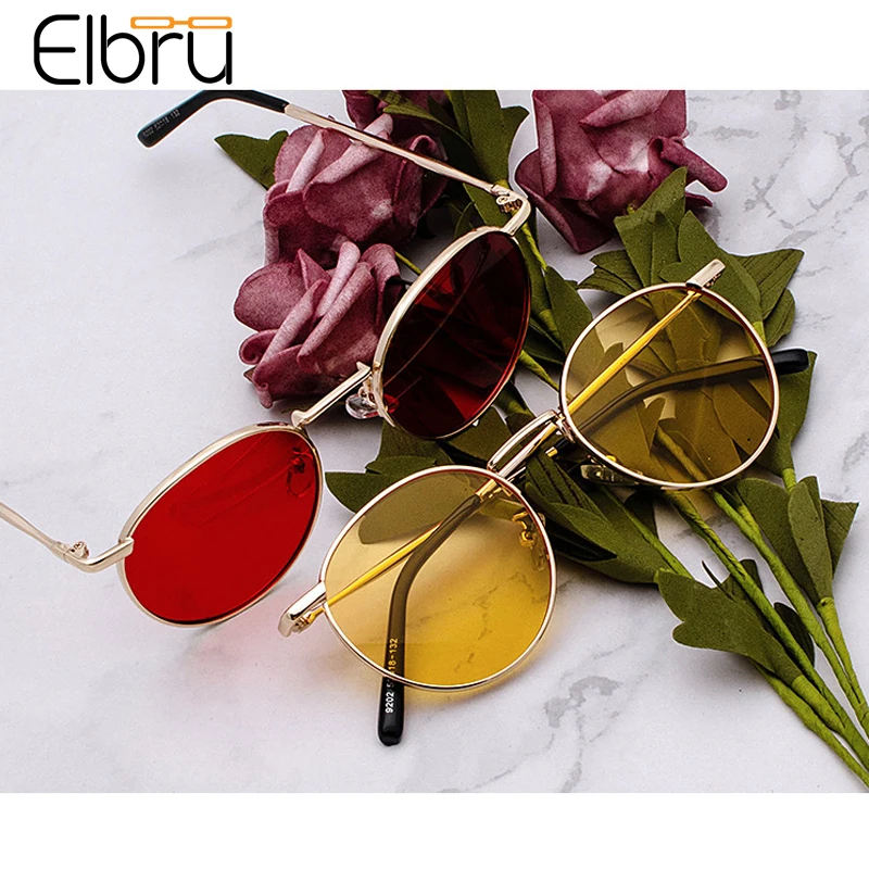 

Elbru Fashion Metal Frame Clear Lens Sunglasses Vintage Woman Sunshades Ultralight Sun Glasses Round Gold UV400 Colorful Eyewear