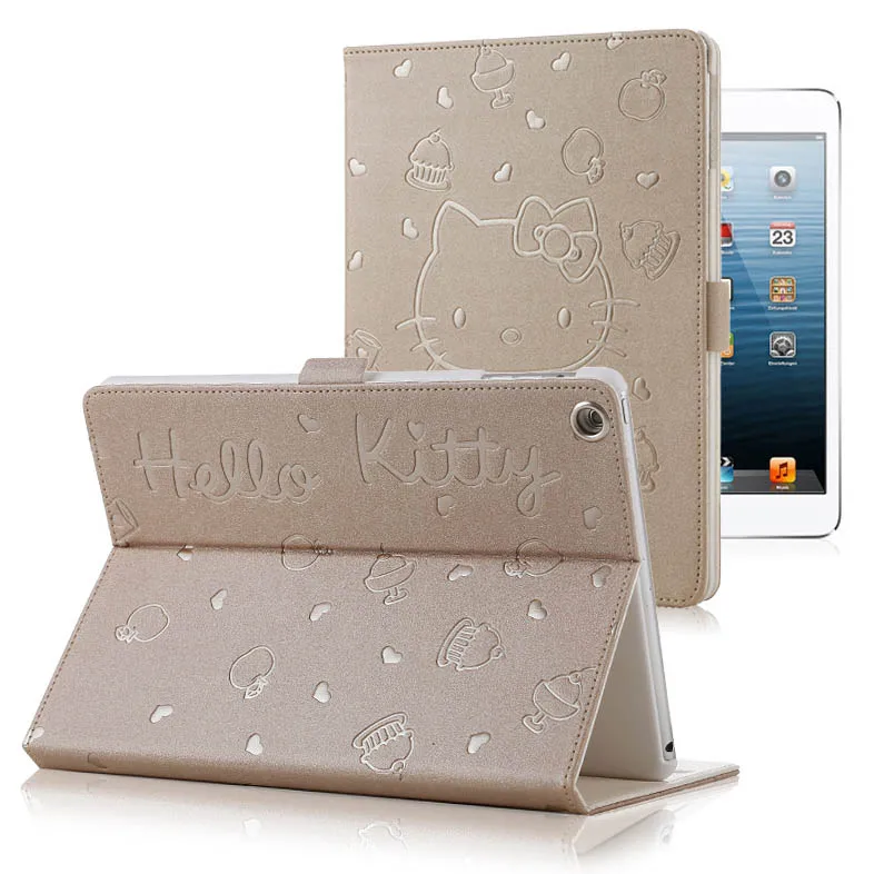 Шампанское Мягкий чехол hello kitty из искусственной кожи для iPad 9,7 A1822 A1893 трансформер смарт-чехол Funda планшет складной чехол - Цвет: Шампанское