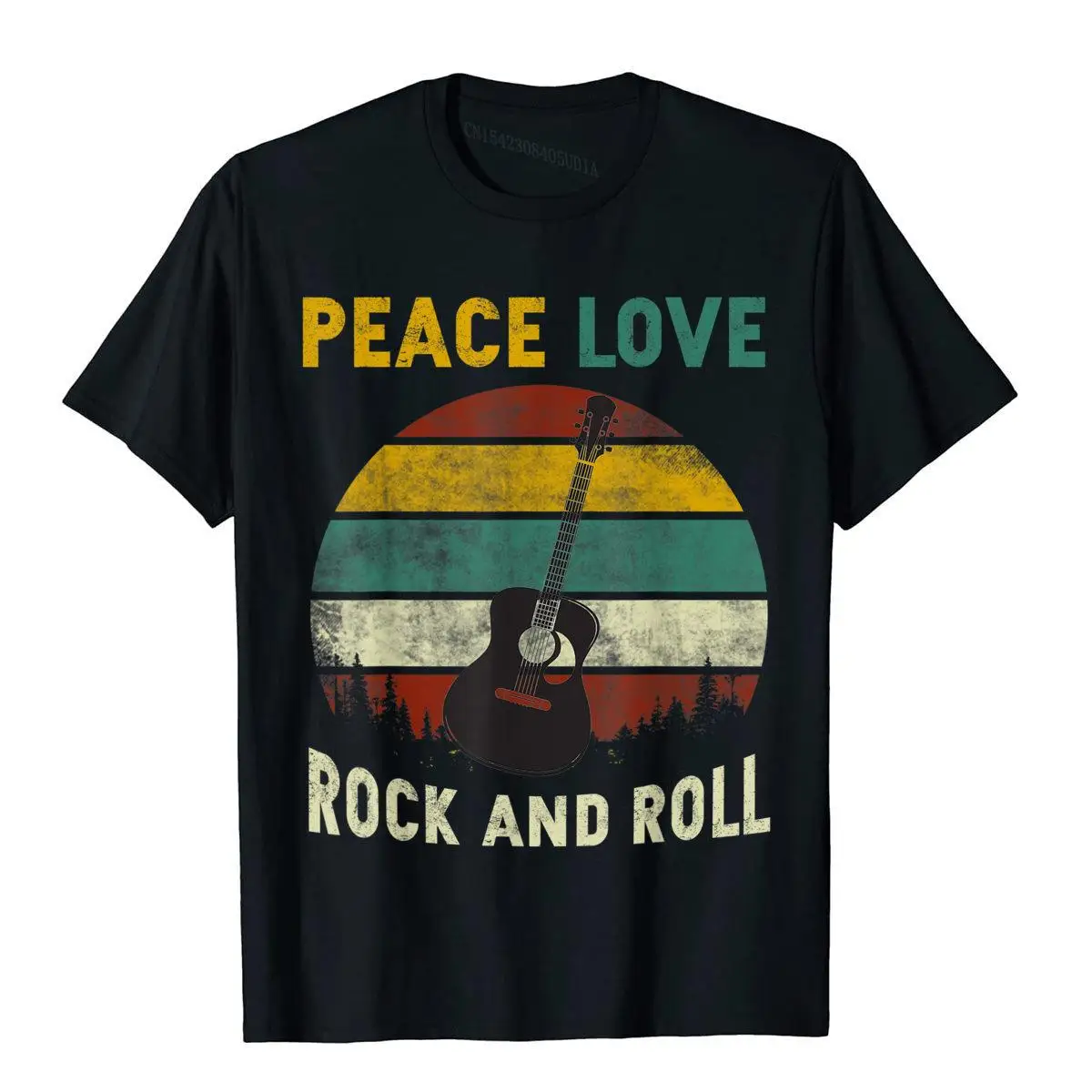 

Peace Love Rock And Roll Guitar Retro Vintage T-Shirt T Shirts For Students Birthday Tops Shirt Coupons Group Cotton