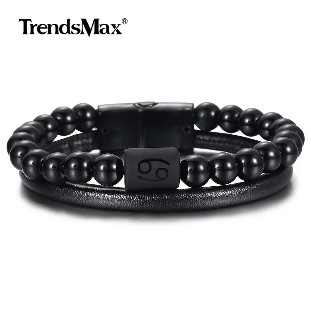 Мужские двухслойные браслеты 12 дюймовые подвески 8 мм черный стеклянный браслет