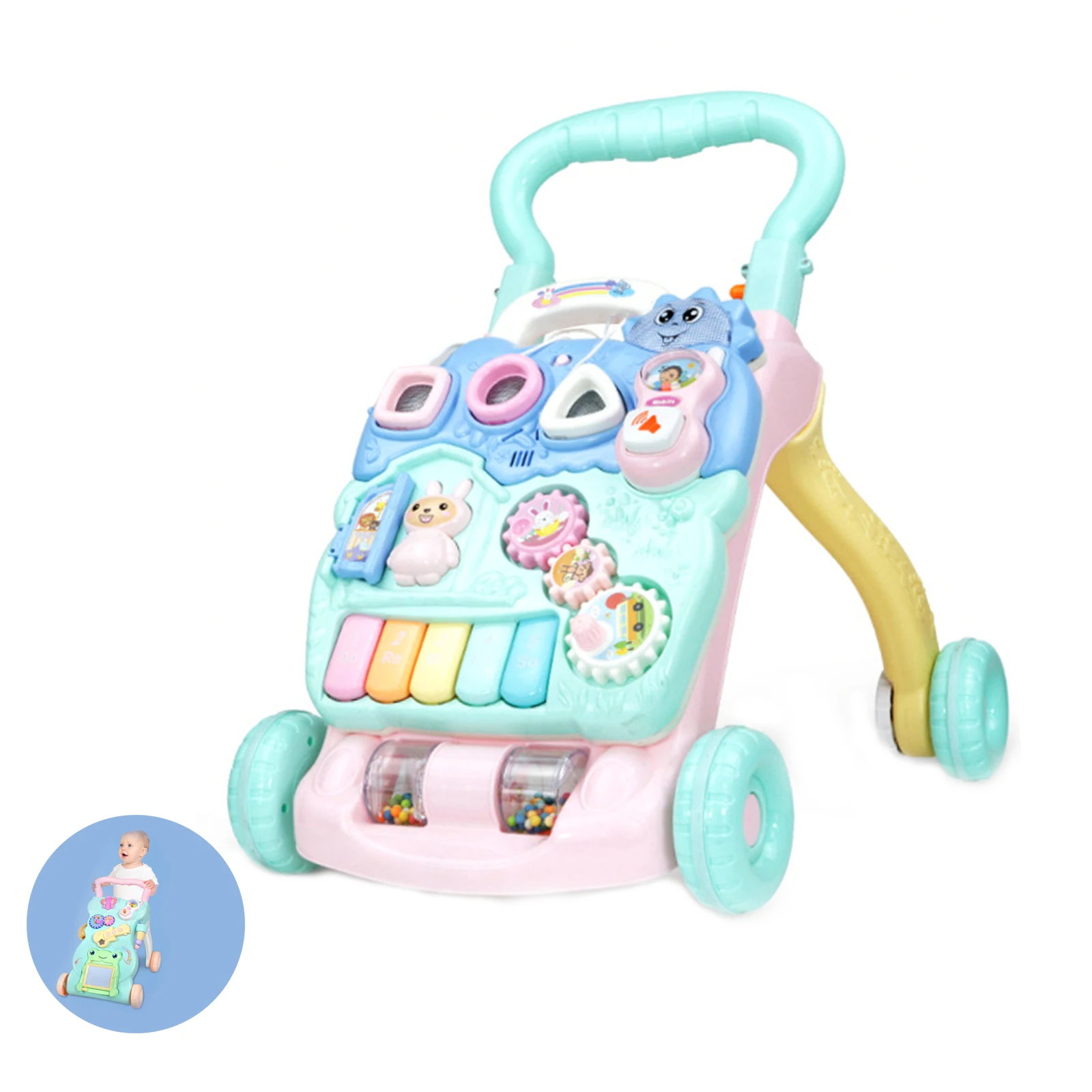 

Toddler Trolley Sit-To-Stand ABS Musical Walker Baby Walker Kids Early Learning Educational Push Toy With Drawing Board Kid Gift