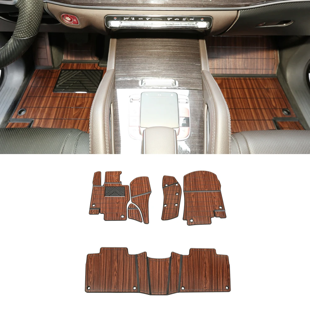 

For Mercedes-Benz GLE W167 2019-2021 Car Accessories Floor Mats Set for Front 2nd Row Synthetic Wood Tray Pad Foot Mat Carpets