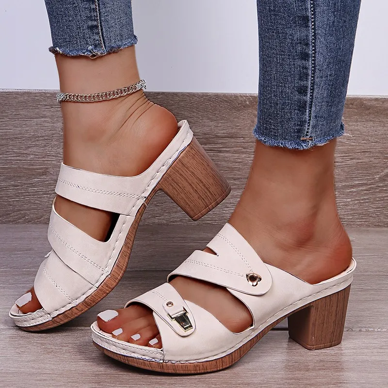 

Fashion Women's Slippers Casual Shoes Breathable Chunky Heels Outdoor Leisure Slippers Ladies Summer Beach Shoes Plus Size2021