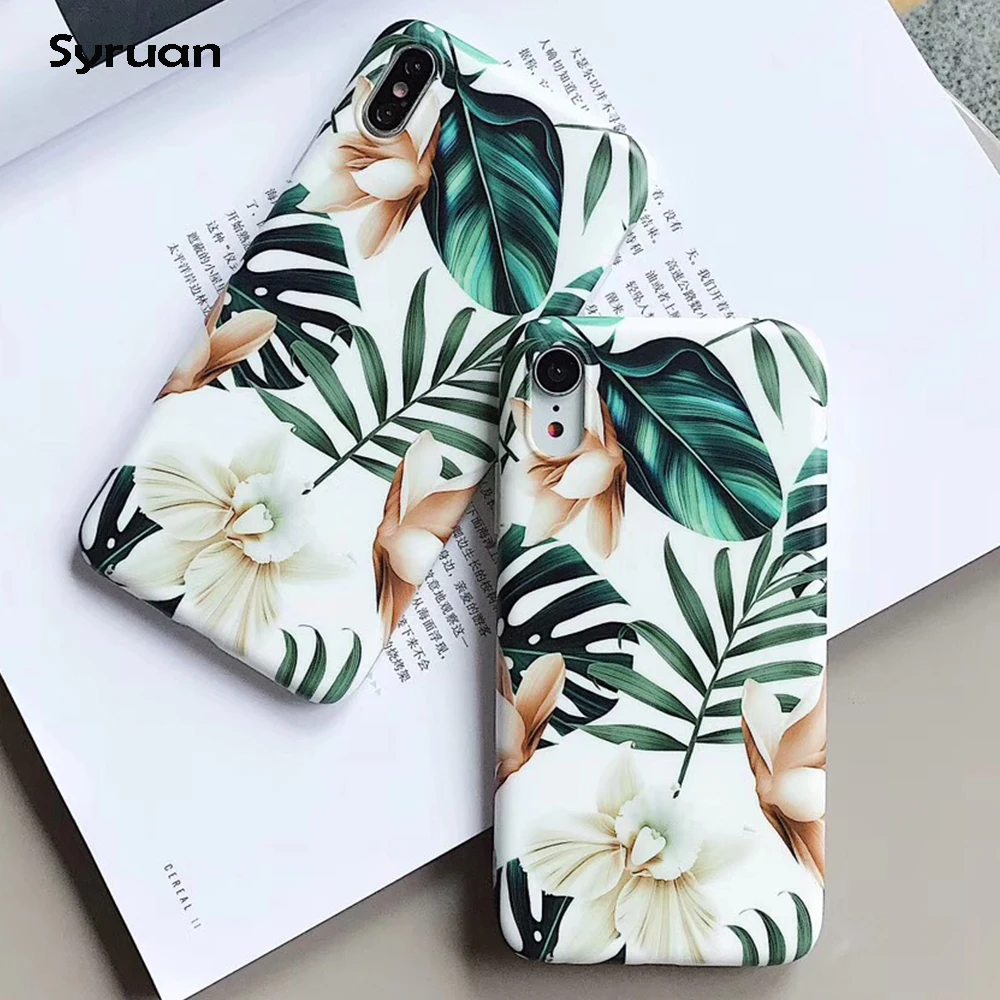 Чехол для iPhone XS Max XR 7 мягкий чехол накладка с изображением цветов и листьев