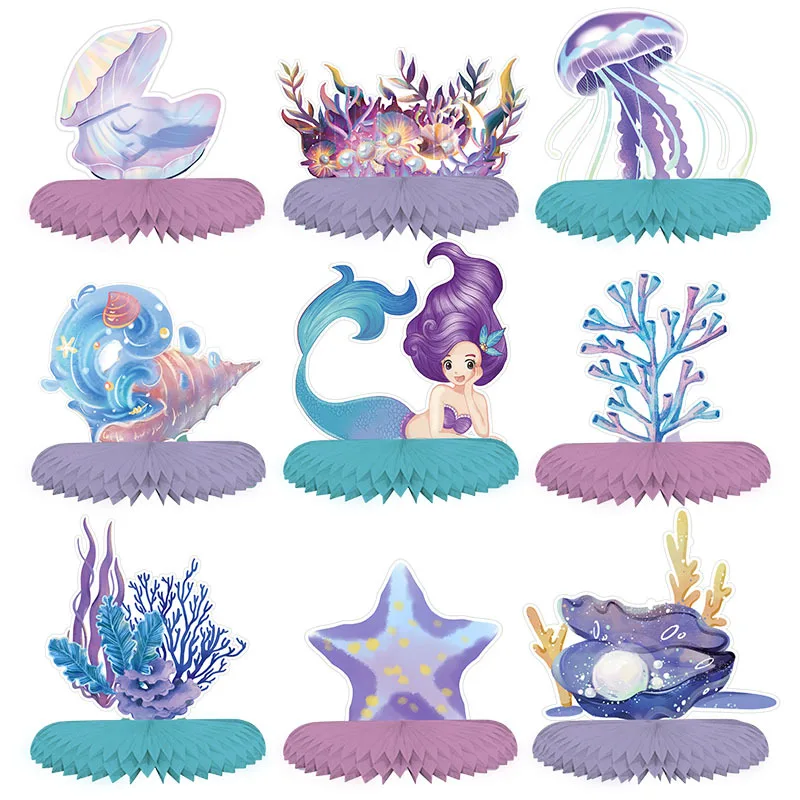

9PCS Mermaid Theme Paper Fan Honeycomb Ball Decor Underwater Party Party Birthday Party Decor Mermaid Shell jellyfish Ornaments