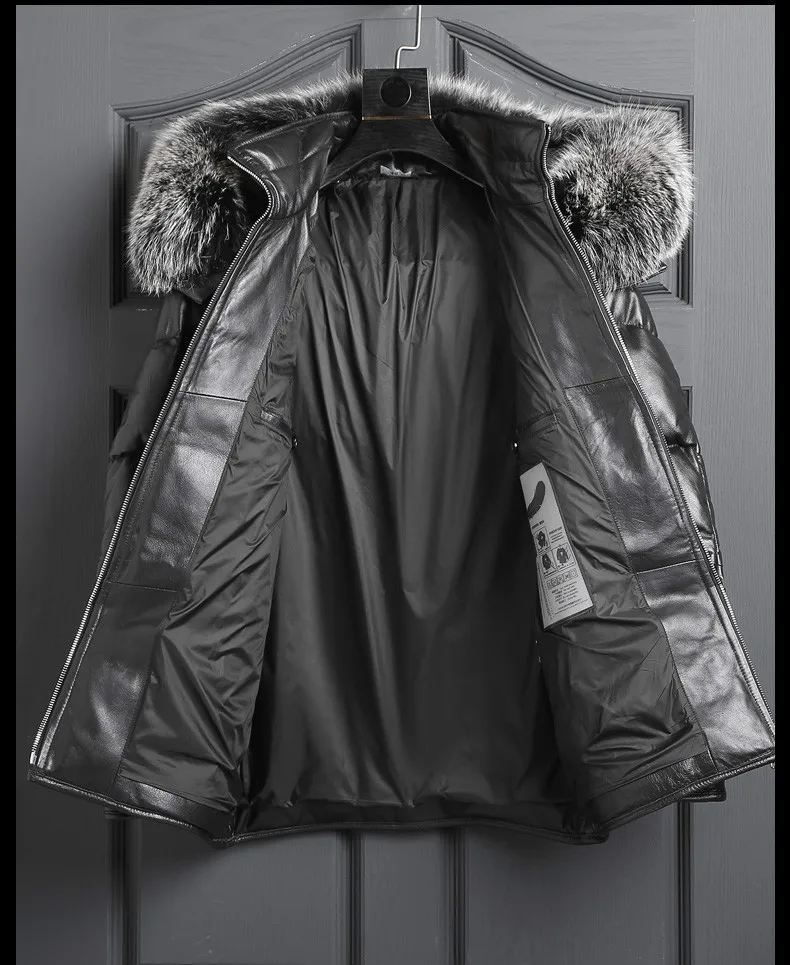 

Top Cow 95% White High-quality Duck Jacket Genuine Leather Men Down Real Fox Fur Collar Mens Short Winter Coat