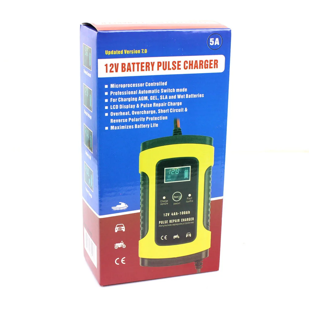 

Full Automatic Car Battery Charger 110V to 220V To 12V 5A Intelligent Fast Power Charging Wet Dry Lead Acid Digital LCD Display