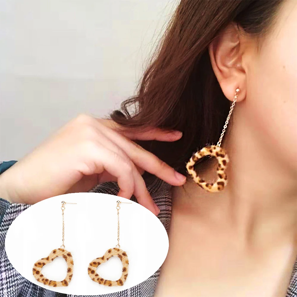 Женские длинные серьги с леопардовым принтом модные висячие помпоном и