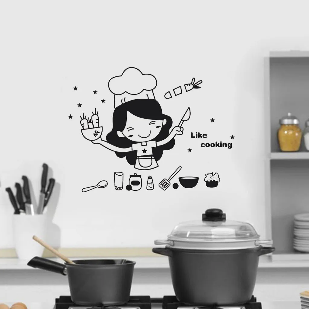 

Мультяшная кухонная Настенная Наклейка «как Кулинария», съемные настенные бумаги для дома, наклейка для гостиной, мебели, декоративная худ...