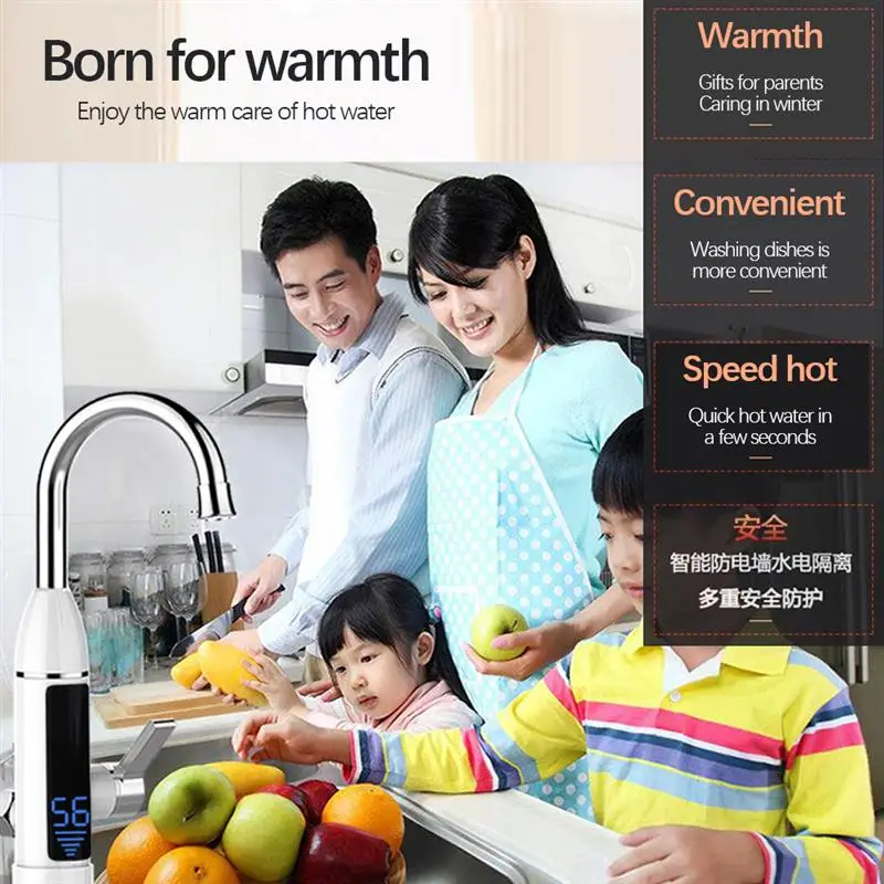 

Electric Water Tap 3000W Digital Temperature Display Instantaneous Water Heater Faucet Fast Heating Tap for Kitchen Sink