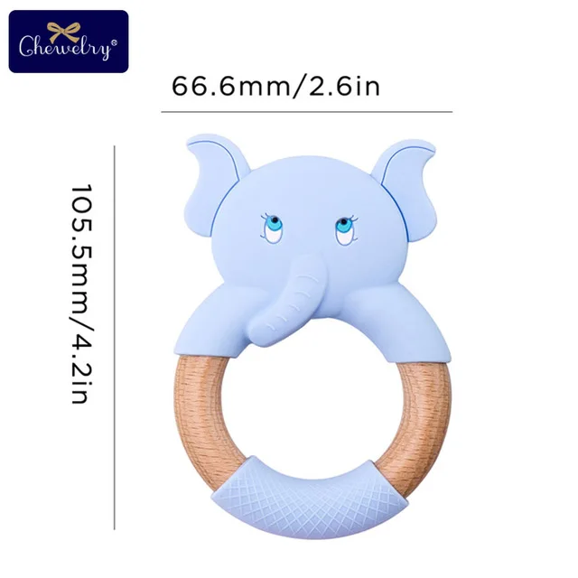 Blue Elephant 1 шт. Детские Прорезыватели силиконовая мышь грызуны Силиконовые Прорезыватели деревянное кольцо деревянный Прорезыватель коляска белка для детей товары игрушки - Цвет: Blue Elephant