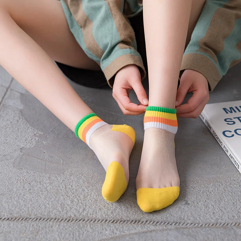 Модные прозрачные радужные короткие носки в стиле Ins женские летние тонкие до