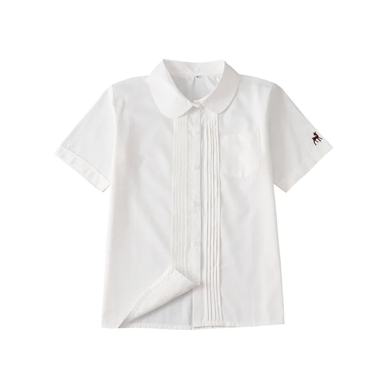 

2020 Spring and Autumn New JK Uniform round Neck Embroidered Women's Short-Sleeved Shirt Japanese Single-Breasted Student Shirt
