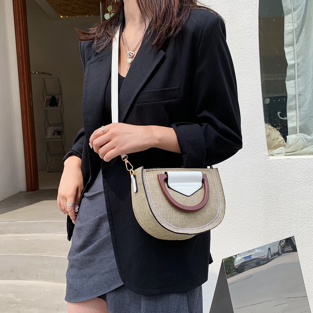 

Summer Handbag Women Tote Vintage Woven Patchwork Saddle Shoulder Bags Ladies Vintage Saddle Crossbody Bags Women